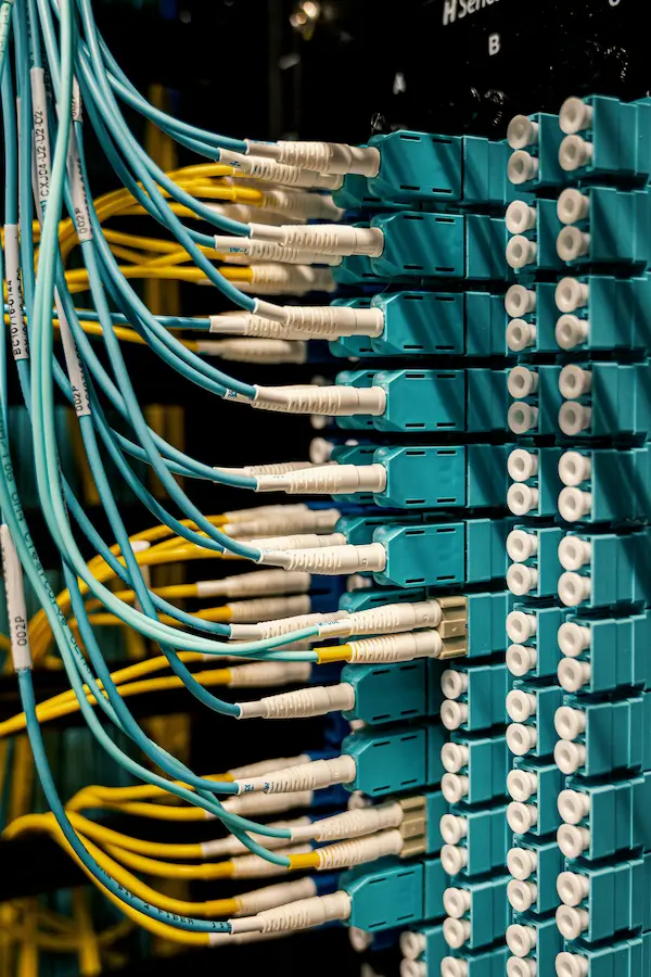 Câbles de fibre optique avec connecteurs turquoise