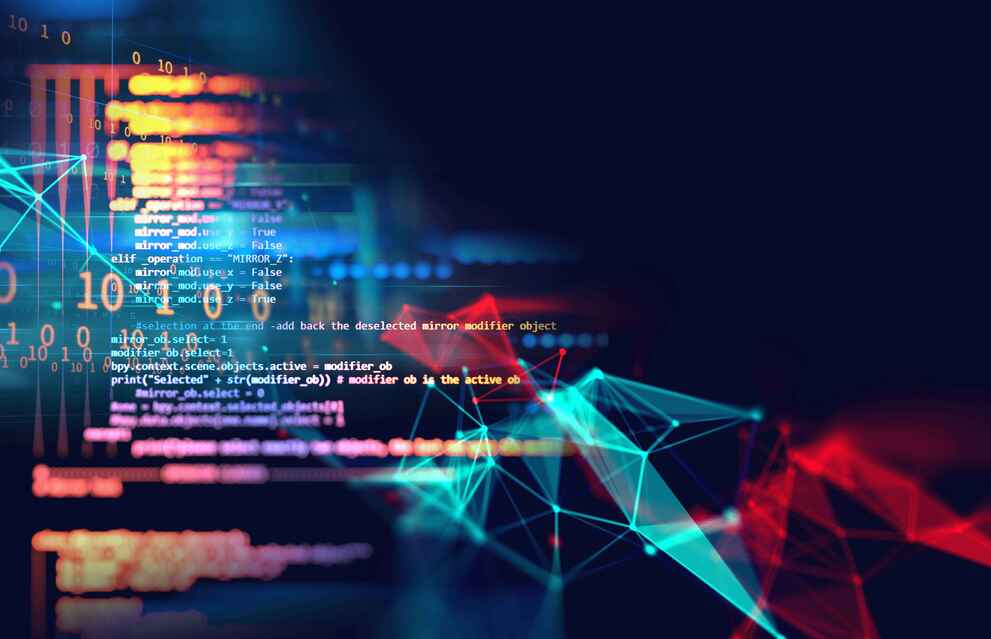 Visualisation futuriste de cybersécurité avec code de programmation et connexions réseau
